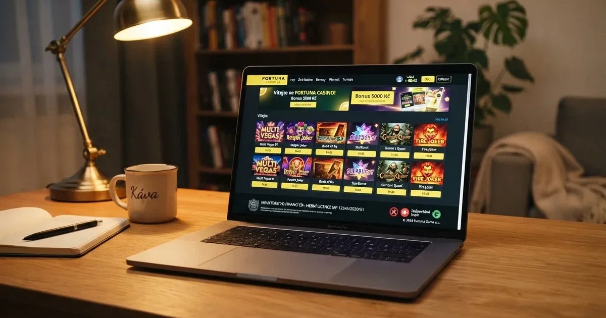 Domovská stránka zahraničního online casina v českém jazyce — navigace, náhledy automatů a licenční informace v patičce