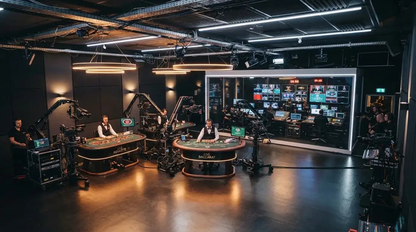 Budova nebo interiér studia Evolution Gaming s technologií pro živé vysílání