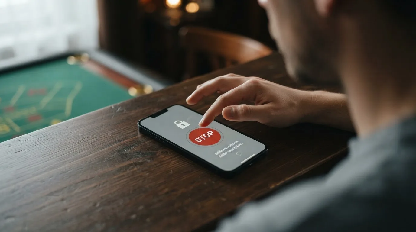 Displej s tlačítkem panic button a ikonou zámku symbolizující Rejstřík vyloučených osob