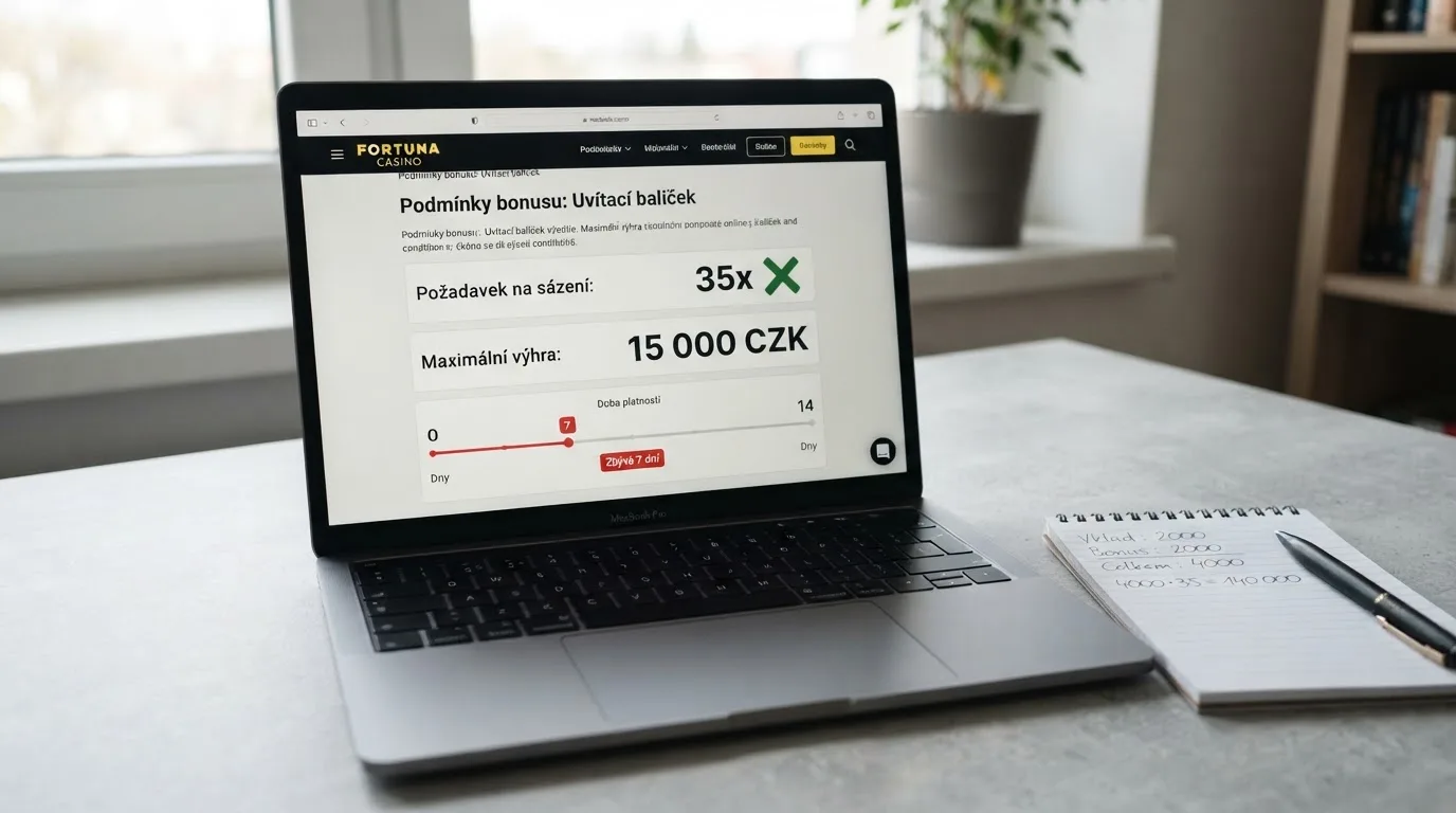 Detailní zobrazení podmínek bonusu — násobek protočení, maximální výhra a datum vypršení platnosti