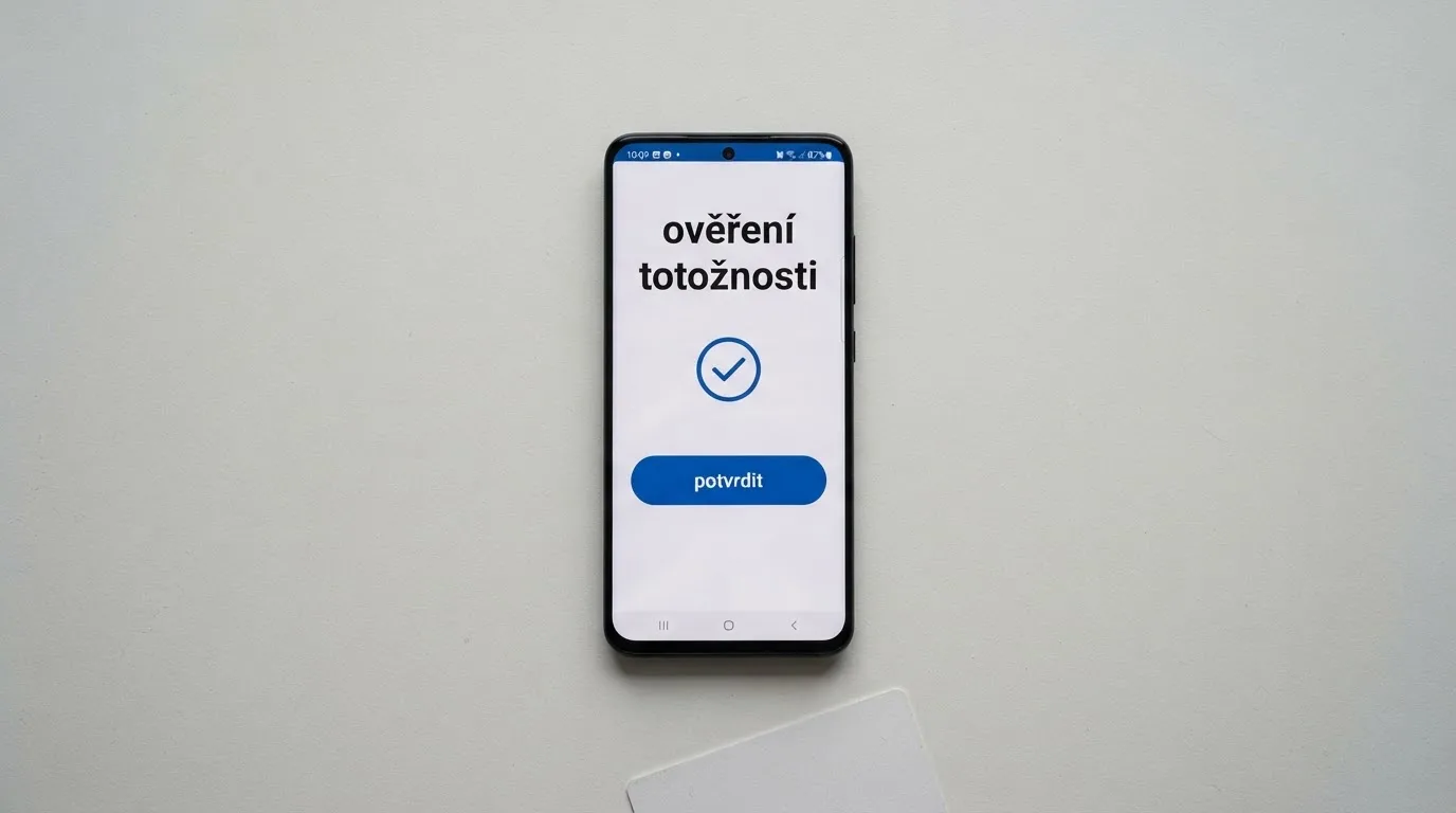 Obrazovka mobilního telefonu s rozhraním BankID a textem „ověření totožnosti“